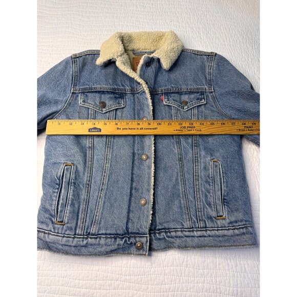 Levis Women SZ M Sherpa Trucker Denim Cotton Jacket Casual Rodeo - Picture 4 of 8